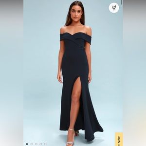 Lulus Song Of Love Navy Blue Off The Shoulder Maxi Dress (Pre hemmed)